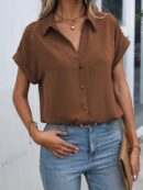 Camisa Casual de Manga Murciélago con Botones Frontales