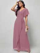 Mono Elegante de Pierna Ancha con Lazo y Mangas Mariposa