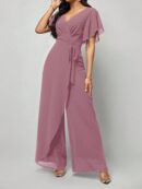 Mono Elegante de Pierna Ancha con Lazo y Mangas Mariposa