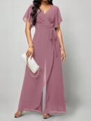 Mono Elegante de Pierna Ancha con Lazo y Mangas Mariposa