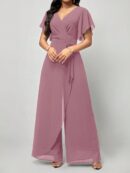 Mono Elegante de Pierna Ancha con Lazo y Mangas Mariposa