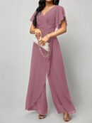Mono Elegante de Pierna Ancha con Lazo y Mangas Mariposa