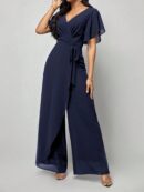 Mono Elegante de Pierna Ancha con Lazo y Mangas Mariposa