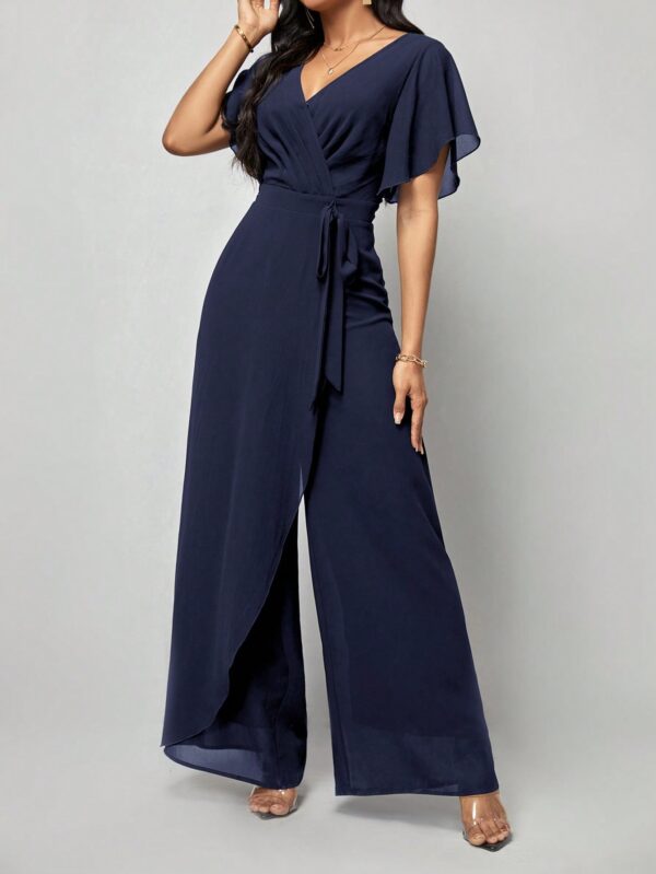 Mono Elegante de Pierna Ancha con Lazo y Mangas Mariposa - Image 116
