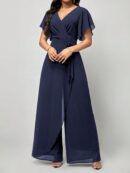 Mono Elegante de Pierna Ancha con Lazo y Mangas Mariposa