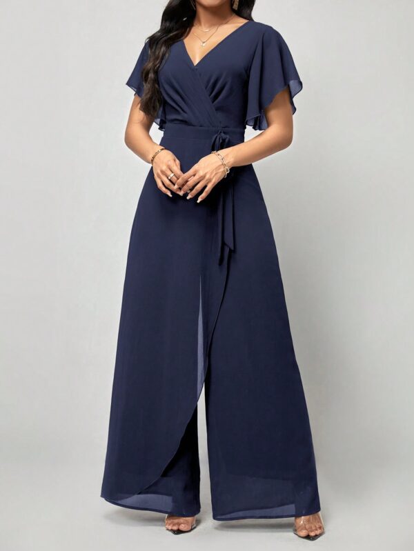 Mono Elegante de Pierna Ancha con Lazo y Mangas Mariposa - Image 117