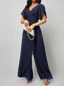 Mono Elegante de Pierna Ancha con Lazo y Mangas Mariposa