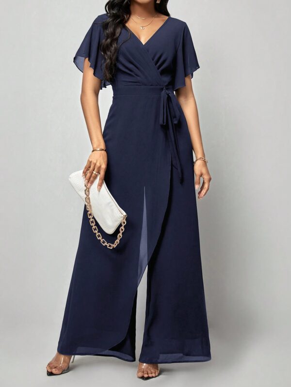 Mono Elegante de Pierna Ancha con Lazo y Mangas Mariposa - Image 119