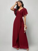 Mono Elegante de Pierna Ancha con Lazo y Mangas Mariposa