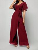 Mono Elegante de Pierna Ancha con Lazo y Mangas Mariposa