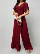 Mono Elegante de Pierna Ancha con Lazo y Mangas Mariposa