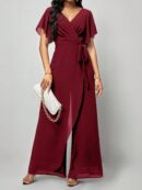 Mono Elegante de Pierna Ancha con Lazo y Mangas Mariposa