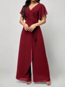 Mono Elegante de Pierna Ancha con Lazo y Mangas Mariposa