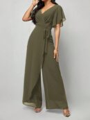 Mono Elegante de Pierna Ancha con Lazo y Mangas Mariposa