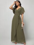 Mono Elegante de Pierna Ancha con Lazo y Mangas Mariposa