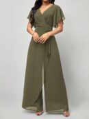 Mono Elegante de Pierna Ancha con Lazo y Mangas Mariposa