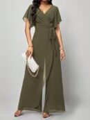 Mono Elegante de Pierna Ancha con Lazo y Mangas Mariposa