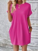 Vestido Casual Manga Murciélago con Bolsillo Oculto