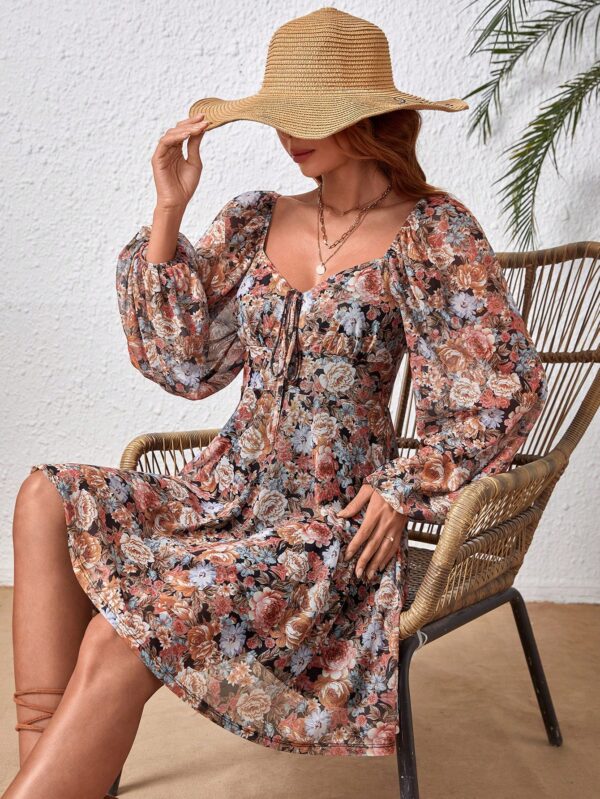 Vestido Playero Mini de Tricot con Cuello Corazón y Manga Larga - Image 12