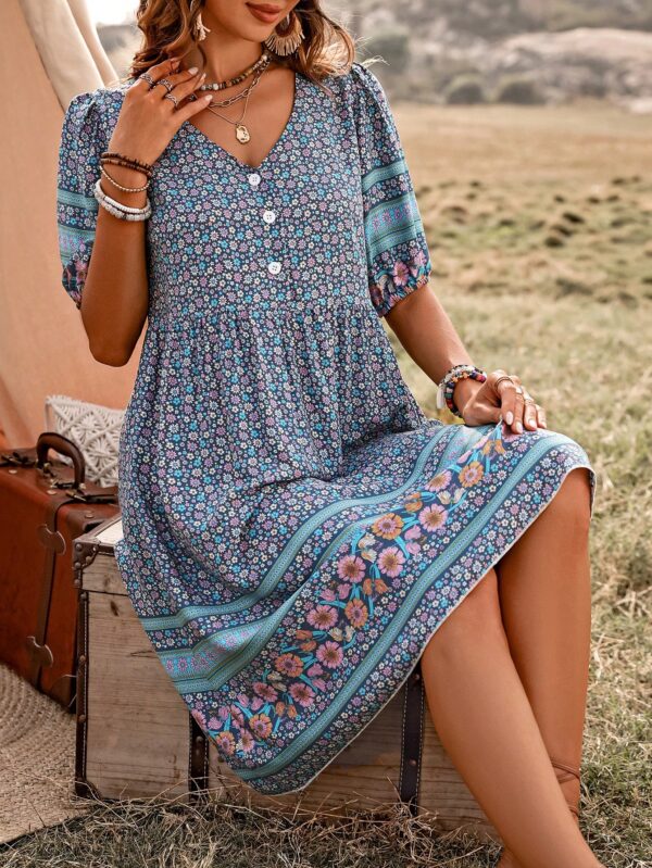 Vestido Casual con Estampado Floral y Botones, Ideal para Vacaciones en la Playa - Image 11
