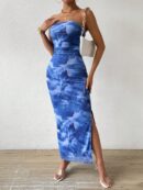 Vestido Strapless Tie Dye con Abertura Lateral y Ruched