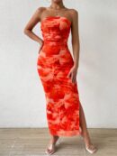 Vestido Strapless Tie Dye con Abertura Lateral y Ruched