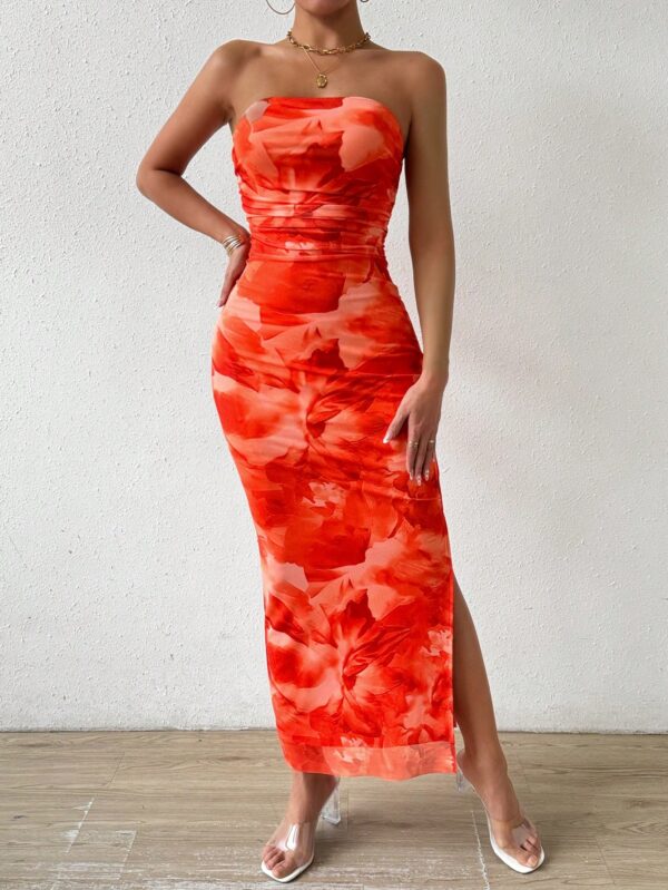 Vestido Strapless Tie Dye con Abertura Lateral y Ruched - Image 125