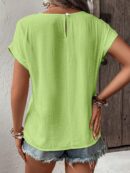 Blusa Casual con Encaje Contraste y Mangas Murciélago