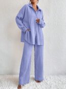 Conjunto Casual de Blusa Suelta y Pantalones con Manga Caída