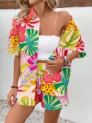 Conjunto Boho Casual de Blusa y Shorts con Estampado Botánico