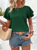 Camisa Casual de Verano con Mangas de Volantes en Color Sólido