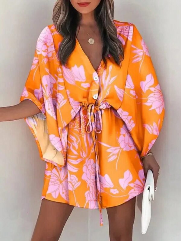 Vestido Boho con Escote en V, Mangas Murciélago y Cinturón - Image 60