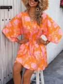 Vestido Boho con Escote en V, Mangas Murciélago y Cinturón