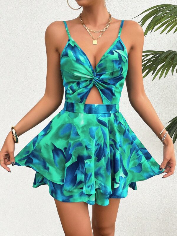 Romper de Verano Tie Dye para Mujer con Recortes y Botón Frontal - Image 4