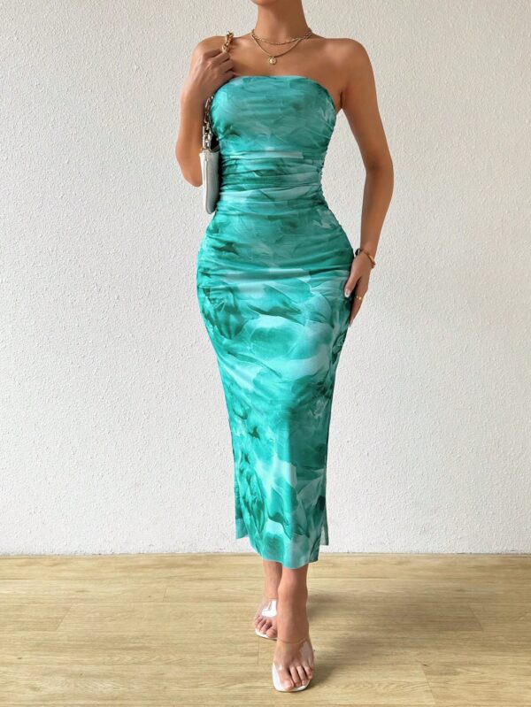 Vestido Strapless Tie Dye con Abertura Lateral y Ruched - Image 139
