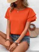 Camisa Casual de Verano con Mangas de Volantes en Color Sólido