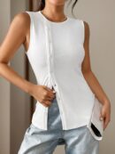 Top Tejido Slim Fit Casual con Botones Frontales