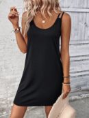 Vestido Casual Sin Mangas y Cuello Scoop en Color Sólido