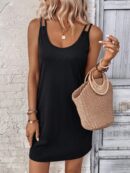 Vestido Casual Sin Mangas y Cuello Scoop en Color Sólido