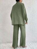 Conjunto Casual de Blusa Suelta y Pantalones con Manga Caída