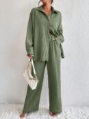 Conjunto Casual de Blusa Suelta y Pantalones con Manga Caída