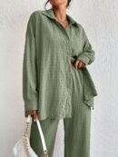 Conjunto Casual de Blusa Suelta y Pantalones con Manga Caída