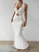 Set de Verano Top Halter con Nudo Frontal y Falda Sirena