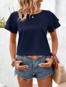 Camisa Casual de Verano con Mangas de Volantes en Color Sólido