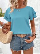 Camisa Casual de Verano con Mangas de Volantes en Color Sólido