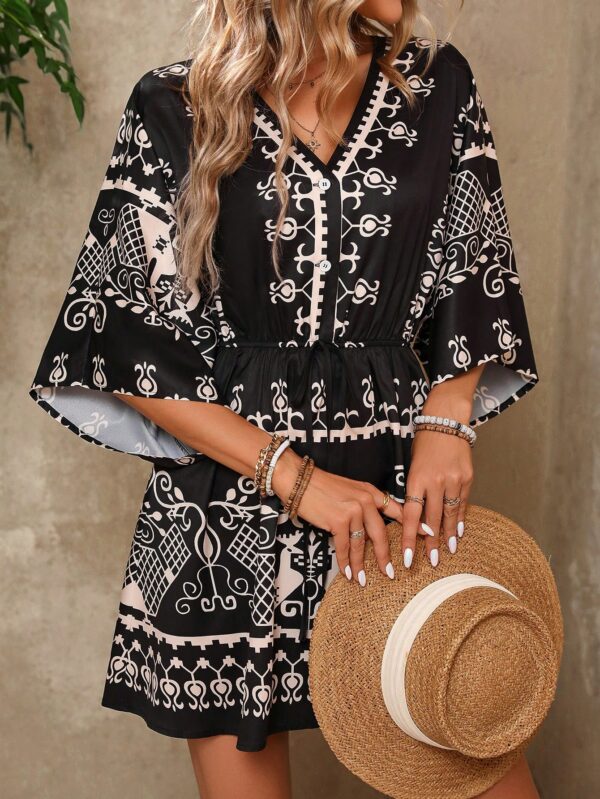 Vestido Boho con Escote en V, Mangas Murciélago y Cinturón - Image 54