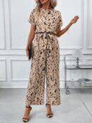 Mono Elegante de Pierna Ancha con Cinturón y Cuello Redondo