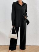 Conjunto Casual de Blusa Suelta y Pantalones con Manga Caída