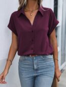 Camisa Casual de Manga Murciélago con Botones Frontales