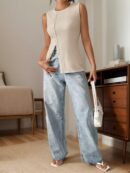Top Tejido Slim Fit Casual con Botones Frontales